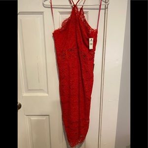 Express Red Floral Lace Midi Dress